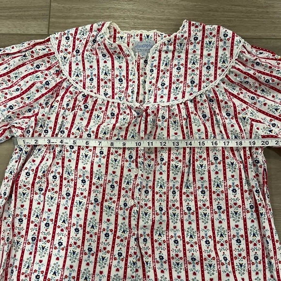 LANZ OF SALZBURG Tyrolean Flannel Nightgown White Red Stripes Floral Hearts M - Picture 3 of 6